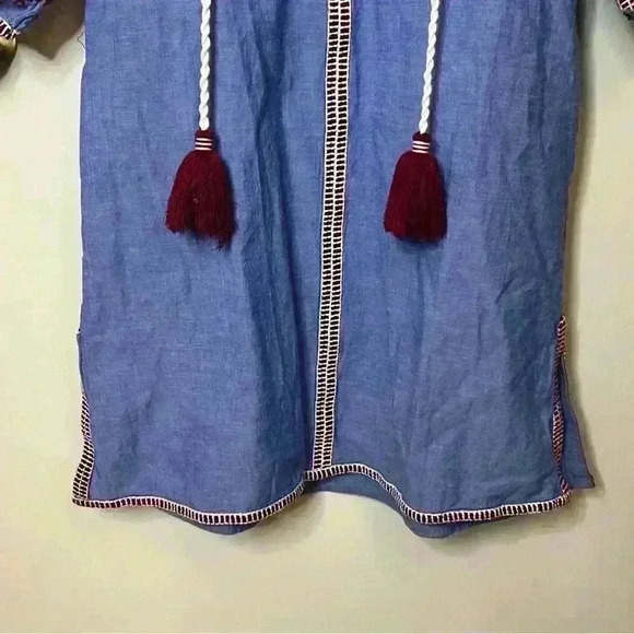 Gretchen Scott Crocheted Tunic Dress Women Small Blue Red/white Tassel Mini - Picture 3 of 10